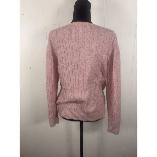 Vtg 90s LL Bean L Pink Lambs Wool Blend Cable‎ Knit Sweater Pullover - Image 2
