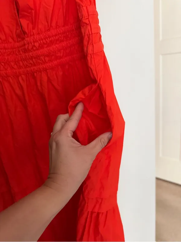 Quince 100% Organic Cotton Poplin Tiered Maxi Dress short sleeve Vermillion Red - Image 4