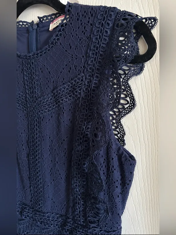 Andree by Unit Navy Cottage Eyelet Mini Dress Med Indie Cotton Blend Boho-Chic - Image 3
