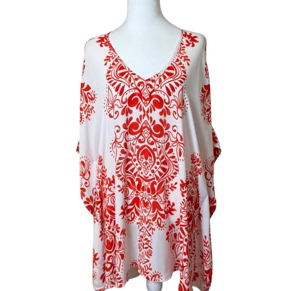 Show Me Your Mumu Peta Boo Tunic Top Dress‎ Red White Small Oversized Artsy Boho - Image 4