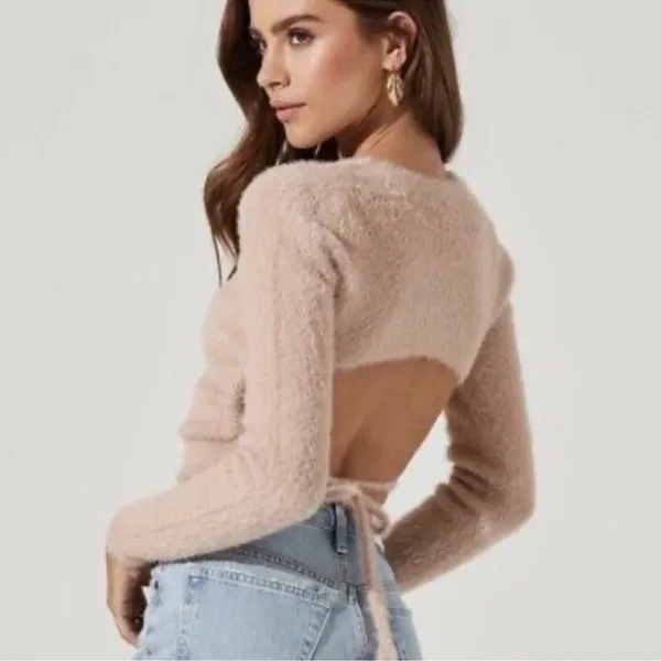 Nwt Forever21 Taupe Fuzzy Backless Sweater S - Image 3