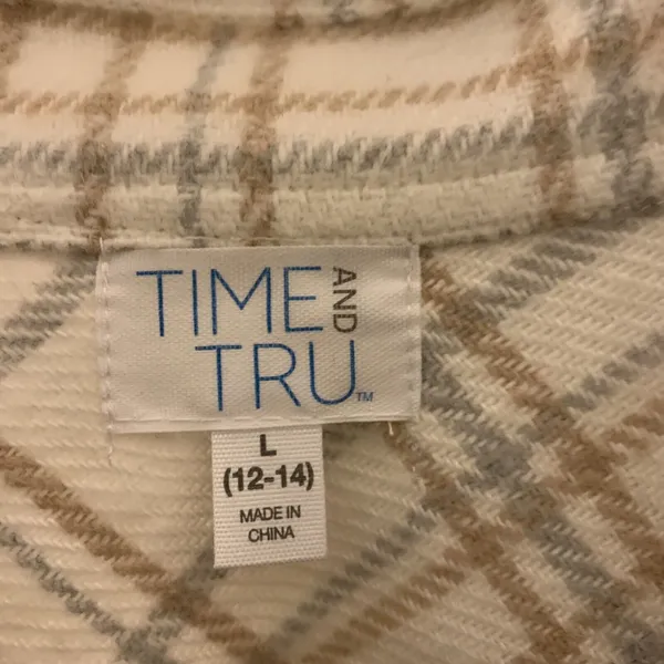 Time And Tru Women's Flannel Plaid Crop Jacket Shirt Shacket Size L 12-14 - Image 3