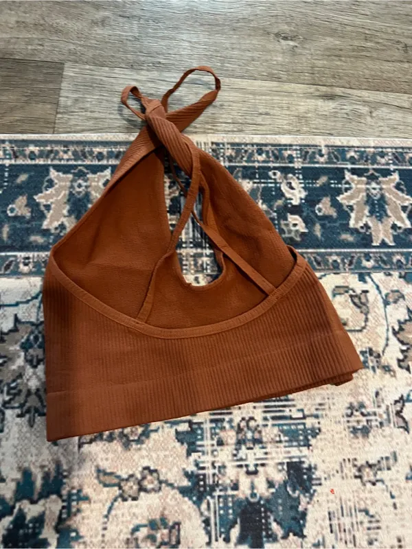 Free people intimately seamless Rust Brown Ribbed Halter Bralette - Image 7