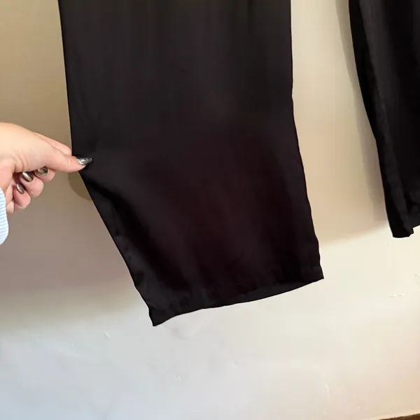 GLE | Black Satin High Waist Wide Leg Trousers Handmade in Bali | Extra Small - Image 3
