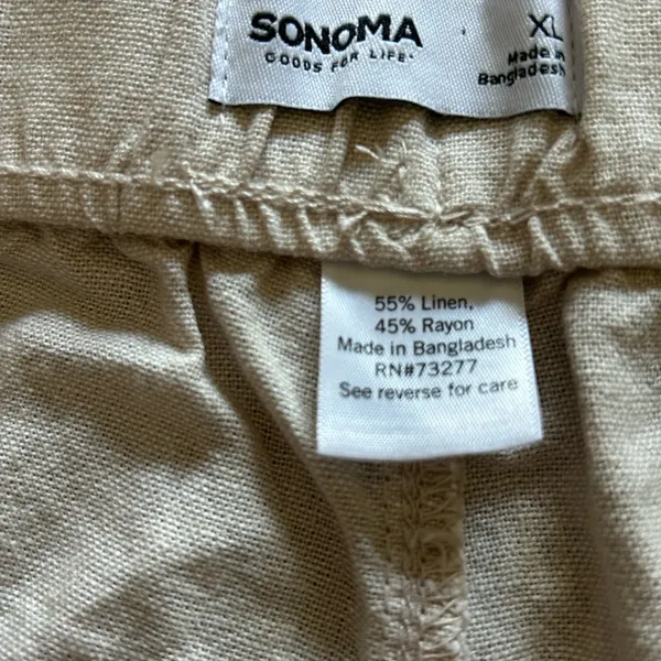 NWT Sonoma Women’s Tan Chinos High Rise Wide Legs Linen Blend Pull On Sz XL - Image 3
