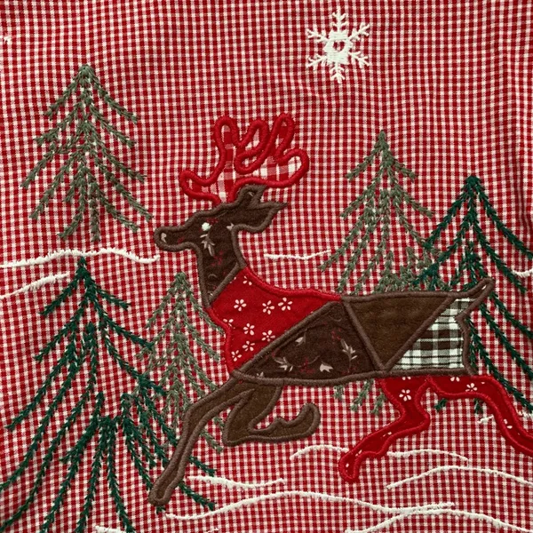 Vintage Karen Scott Red Gingham Christmas Shirt Snowman Reindeer Large Cabincore - Image 8