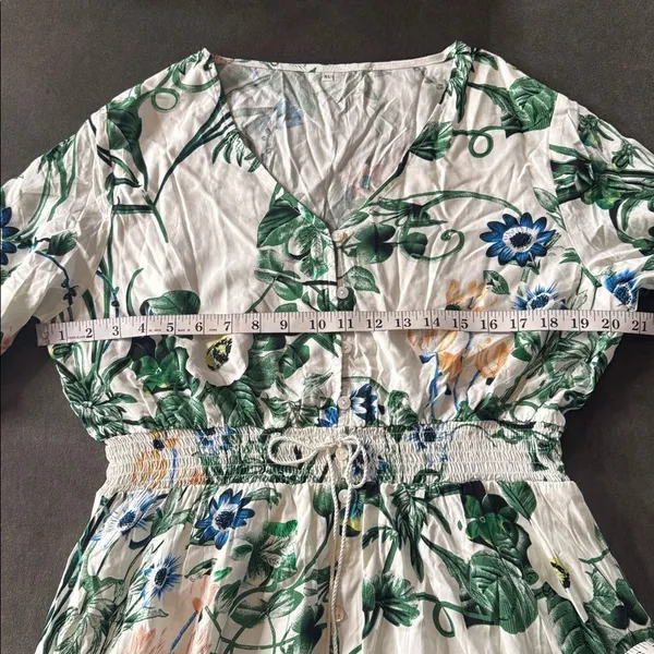 Women’s Floral Maxi Dress 3/4 Sleeve Empire Waist Button Front V-Neck Size XL - Image 7