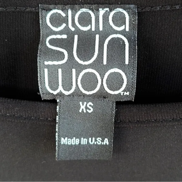NWT Clara Sun Woo Faux Leather Sleeve Top Black Generous Size XS - Image 2