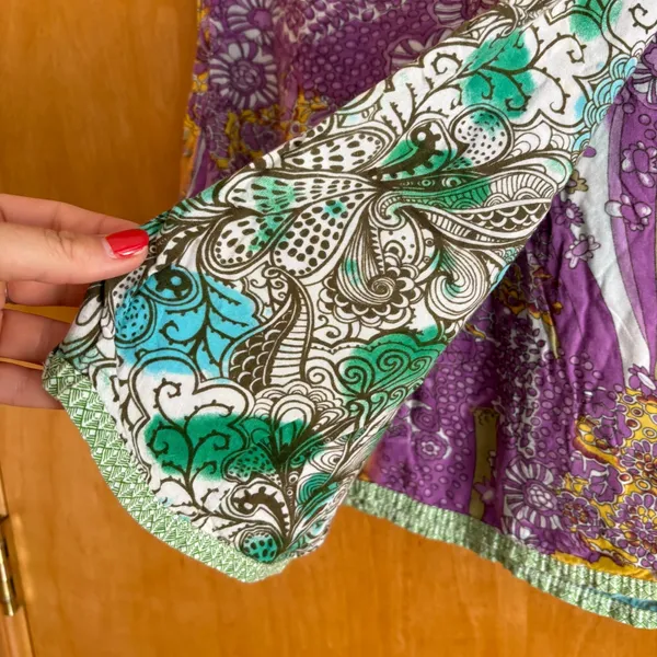 Arena Ibiza Wrap Skirt Womens OS Purple Floral Reversible Paisley Boho Mini - Image 4