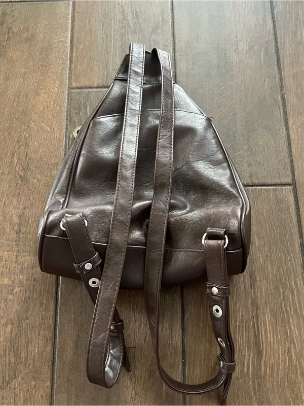 Faux Leather Brown Backpack Purse - Image 3