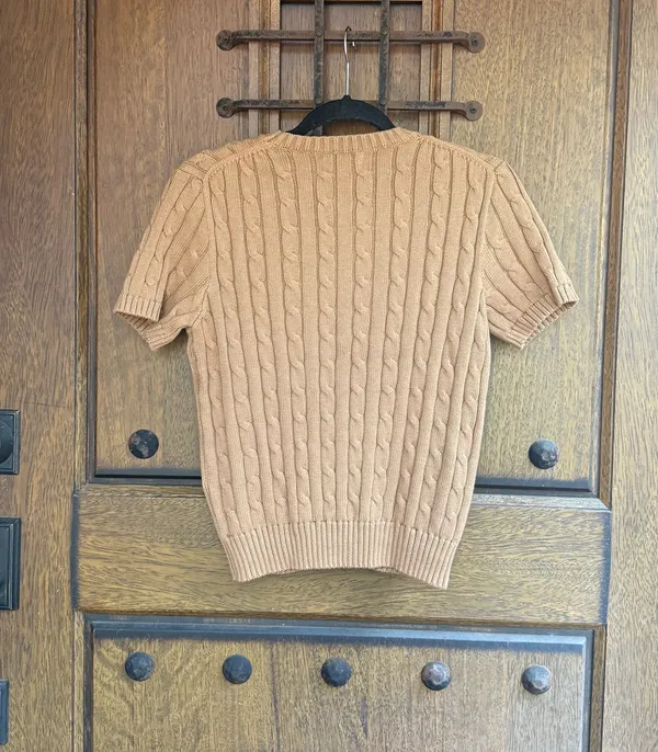 Polo Ralph Lauren Camel Cable-Knit Short Sleeve Crewneck Sweater Size M - Image 5