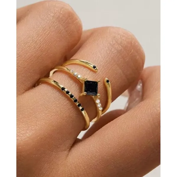 NEW 14k Gold Plated S925 Ring Black Melee Stackable Minimalist Band, Size 6‎ - Image 2