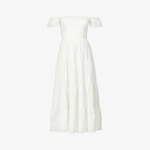 NWOT Reformation Derek Off The Shoulder Tiered Midi white Dress sz 6 - Image 3