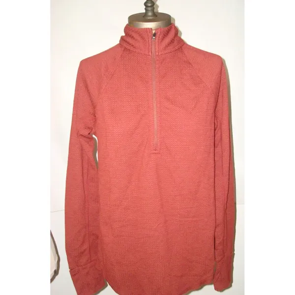 NWT New Womens S Prana Waffle Knit Wool Top Rhubarb Red Orange 1/2 Zip Thumbhole - Image 6