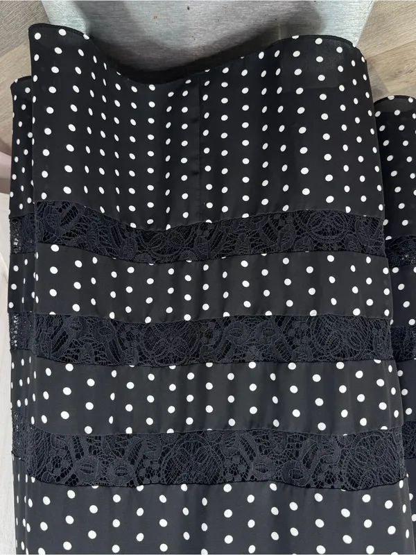 Anne Klein Polka Dot Lace Inset Sleeveless Maxi Dress Black White 12 Chiffon - Image 6