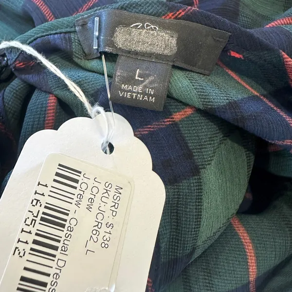 J.Crew Green Plaid Fit Flare Mini Dress LARGE Celtic Smock Party Designer $138 - Image 7