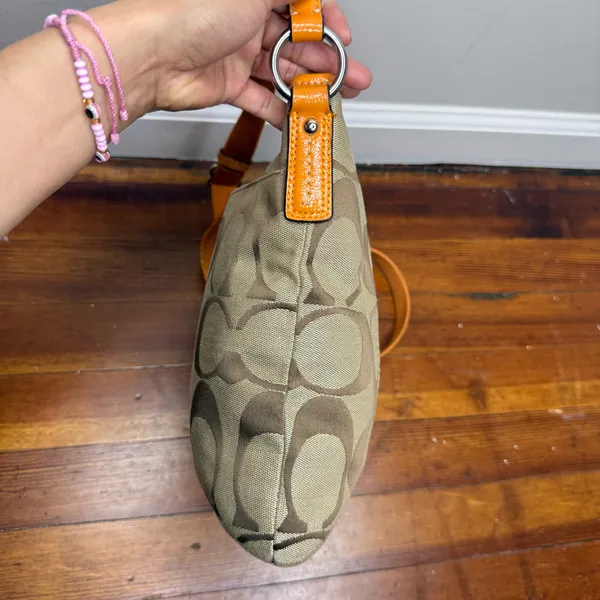Coach Khaki Signature Crossbody with Orange Trim - Image 4