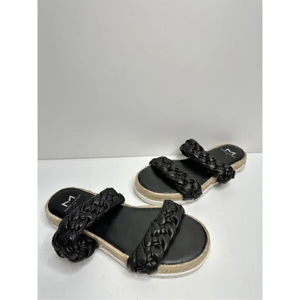 Marc Fisher Sandals Womens Size 5 Black Leather Jaimee Espadrille‎ Slide Shoes - Image 7