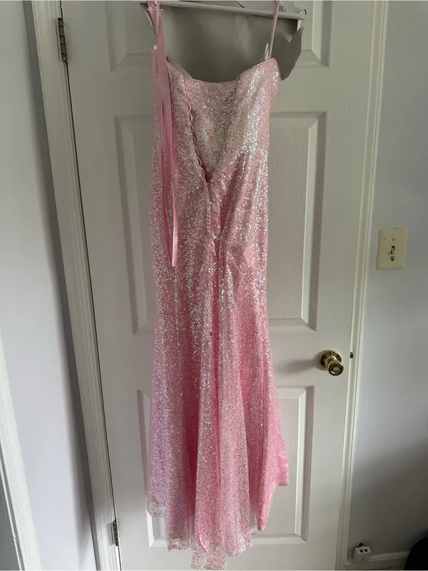 MoriLee by Madeline Gardner Strapless Pink Sequin Evening Gown size 3/4 - Image 8