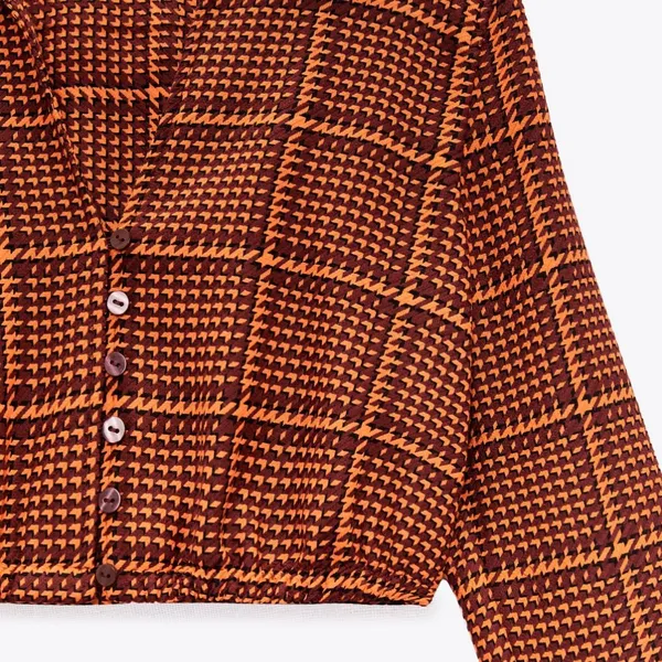 ZARA Plaid Crop Tops Orange Size Small - Image 2