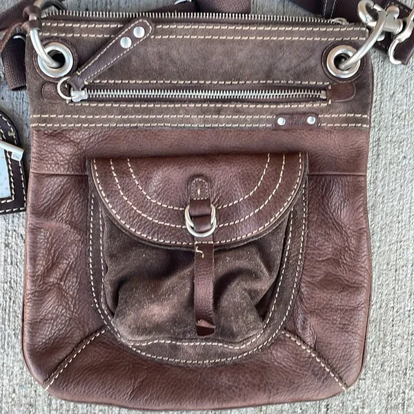Fossil Brown Leather Suede Crossbody Bag Purse Classic Vintage - Image 2