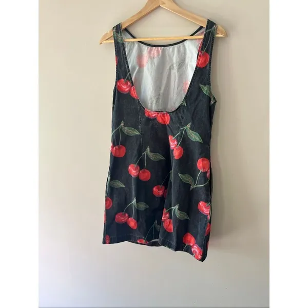 Urban Outfitters Charlie Cherry Print Mini Dress Low Back Coquette Y2K M - Image 4