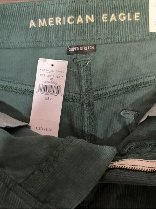 American Eagle Hi-Rise Corduroy Mini Skirt Green Super Stretch Size 2 NWT - Image 8