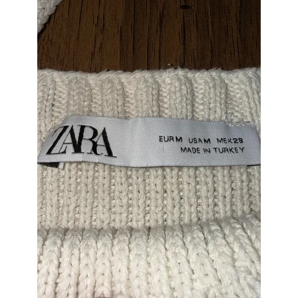 Zara Knit Crop Top Cream Off White Ribbed Sleeveless Camisole Medium - Image 3