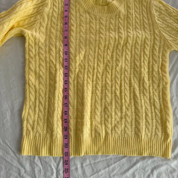 Women's Yellow Cable Knit Scoop Neck Long Sleeve Sweater Size Medium #260485 - Image 5