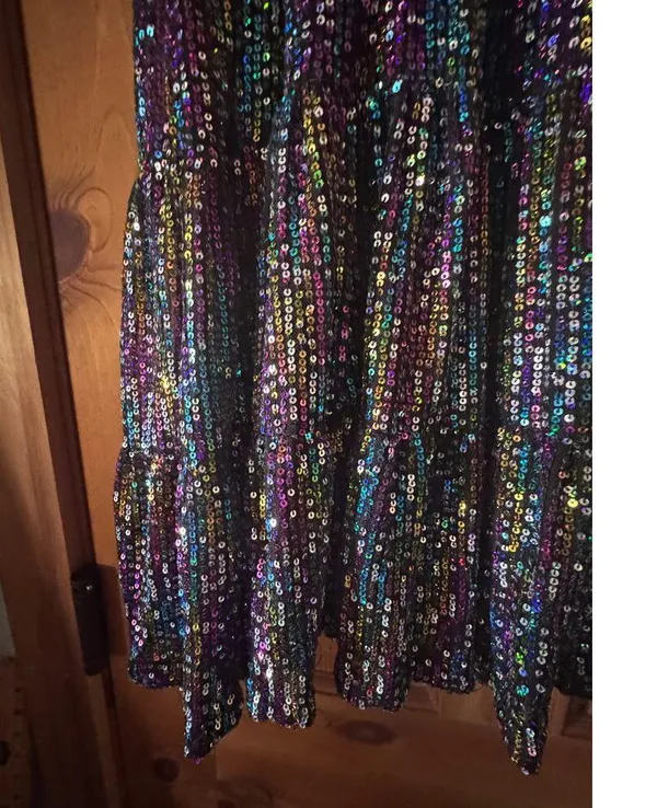 Amazing Lace Oil Slick Sequin Tiered Babydoll Concert and Party Mini Dress XL - Image 10