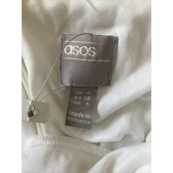 ASOS Wave Jacquard Puff Sleeve Mini Dress Size 6 Ivory Bridal Rush Sorority - Image 5