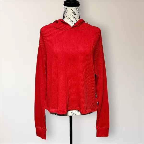 NWT EleVen Venus Williams M Red Ribbed Cotton Tennis Golf Performance Hoodie Top - Image 3
