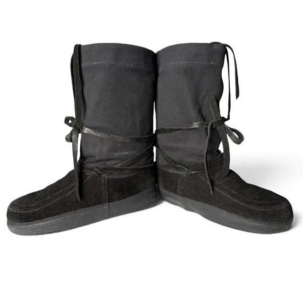 STEGER MUKLUKS Sz 8 Black Moosehide Leather OJIBWA Winter Boots Made In USA - Image 8