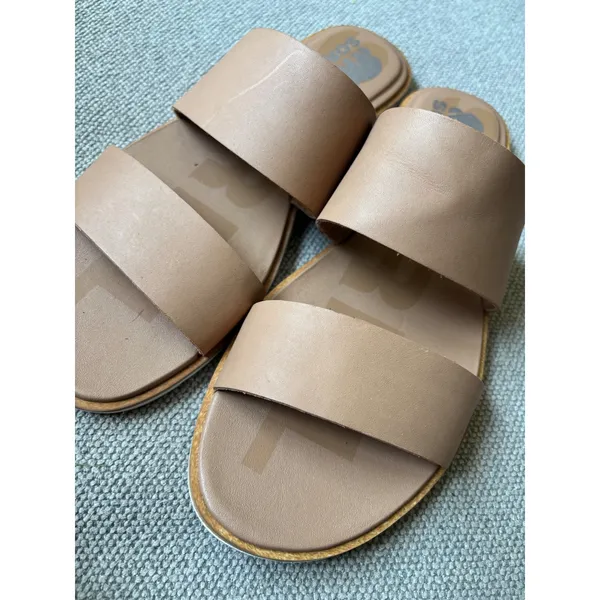 Sorel Ella Slides Sandals Tan Leather Womens 9.5 Slip On - Image 8