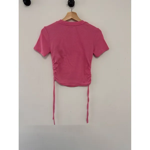 Zara Pink Ribbed Knit Crop Top Medium Ruched Y2K Streetwear coquette girl fest - Image 5