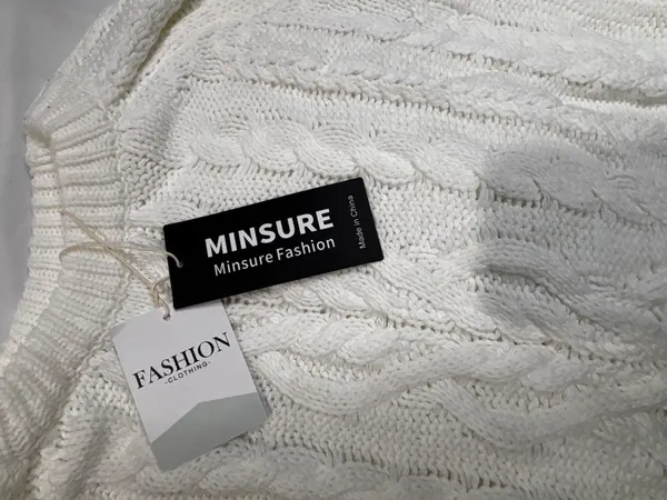 Minsure Fashion Women White Cable Knit Sweater with Pleated Chiffon Hem - Image 5