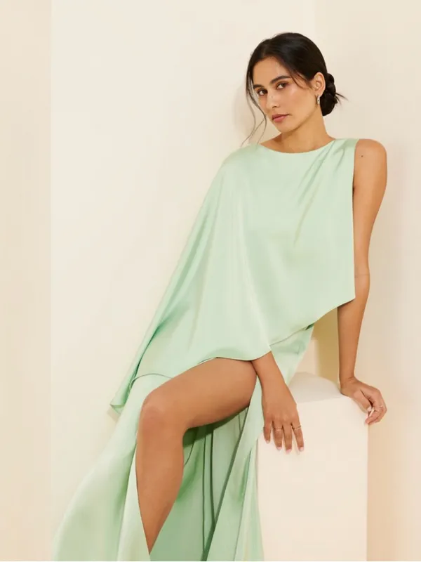 Katie May Drifter Satin Cape Gown Mint Green - Image 4