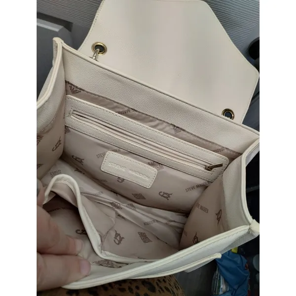 Steve Madden Padlock Flip Satchel Cream Patchwork Neutral Shoulder/Handbag Purse - Image 3