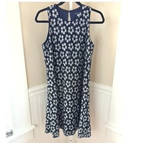 Tommy Hilfiger Floral Lace Trapeze Dress Sleeveless Shift Navy Blue White Size 6 - Image 2