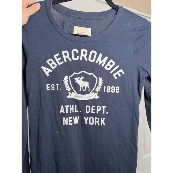 Abercrombie & Fitch Womens XL Navy Blue Long Sleeve Graphic Tee Moose Logo NY - Image 2