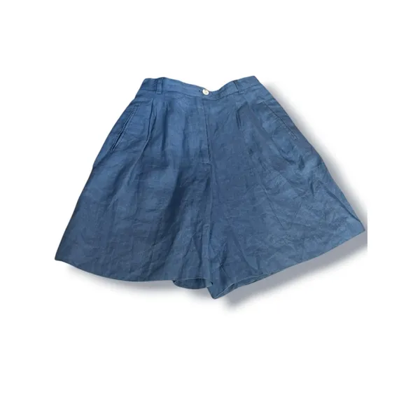 Vintage Harolds Blue Linen Shorts‎ High Waist Pleated Minimalist 90s Nautical - Image 8