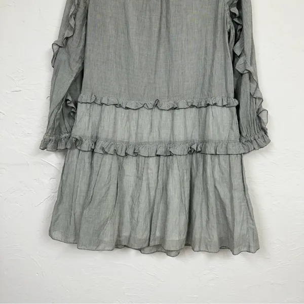 Ulla Johnson Grey Cotton Tiered Mini Dress Womens 6 Boho Romantic Casual Cottage - Image 3