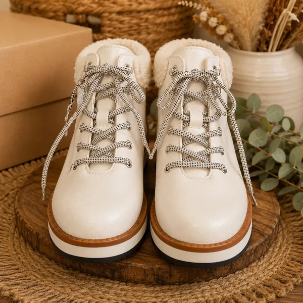 Cliffs by WHITE MOUNTAIN Cream Lace-Up Ankle Booties - Image 2