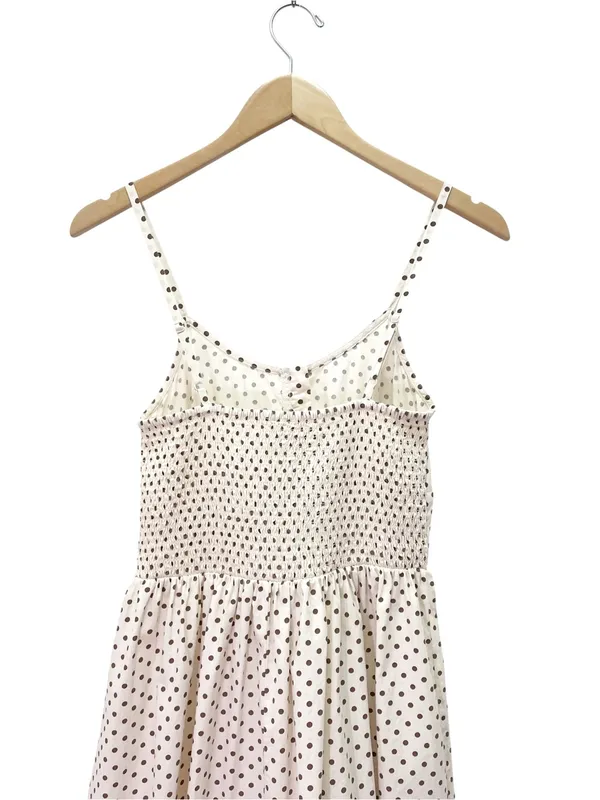 Dizzy Lizzy Polka Dot Smocked Midi Dress Small Cream Brown Cotton Cottagecore - Image 6