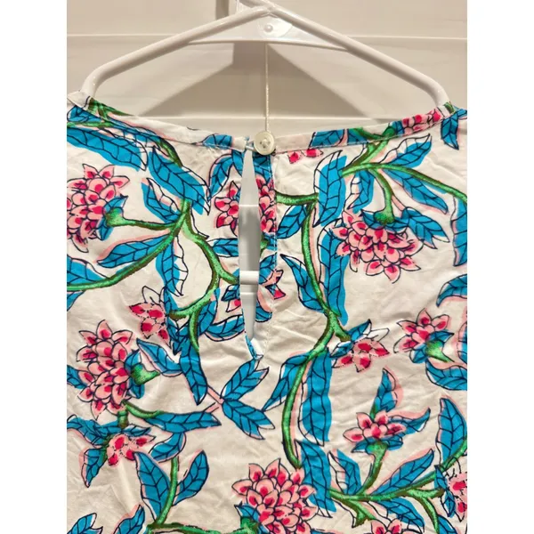 J.Crew Floral Puff Sleeve Top Womens Medium White Blue Pink Smocked Boho Blouse - Image 4