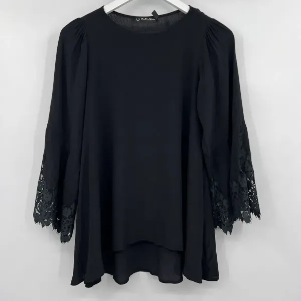 For Love‎ & Lemons Bourbon Black Lace Bell Sleeve Top Blouse Women's Size XS - Image 2