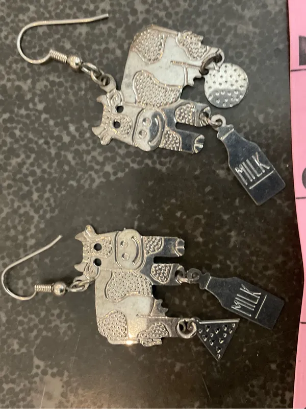 Silver Cow Charm Dangle Earrings - Image 3