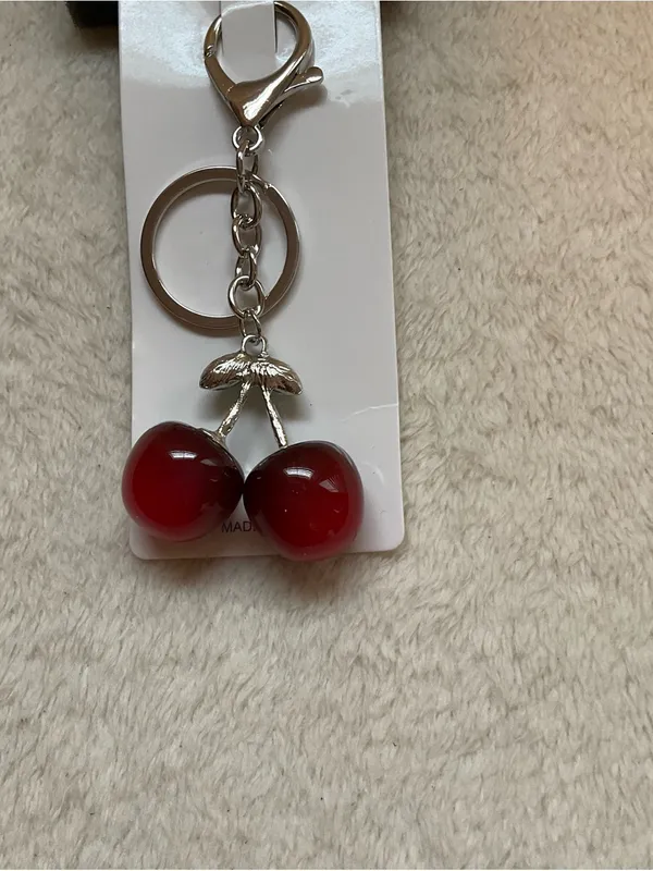 Pastels Red Cherry Keychain with Green Leaves - Image 2