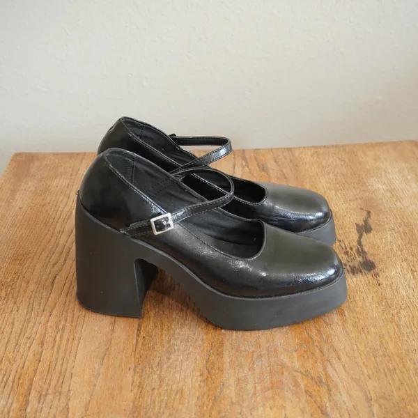 ASOS Women's Size 9 Black Platform Mary Jane‎ Block Heel Shoes Whimsigoth Retro - Image 2