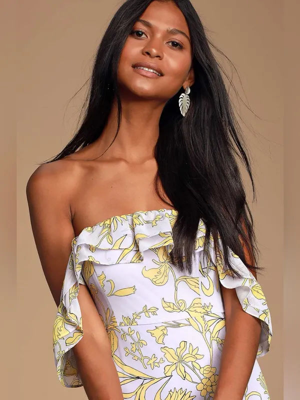 Lulus Adelaide Lavender Floral Print Off-the-Shoulder Maxi Dress Medium - Image 2